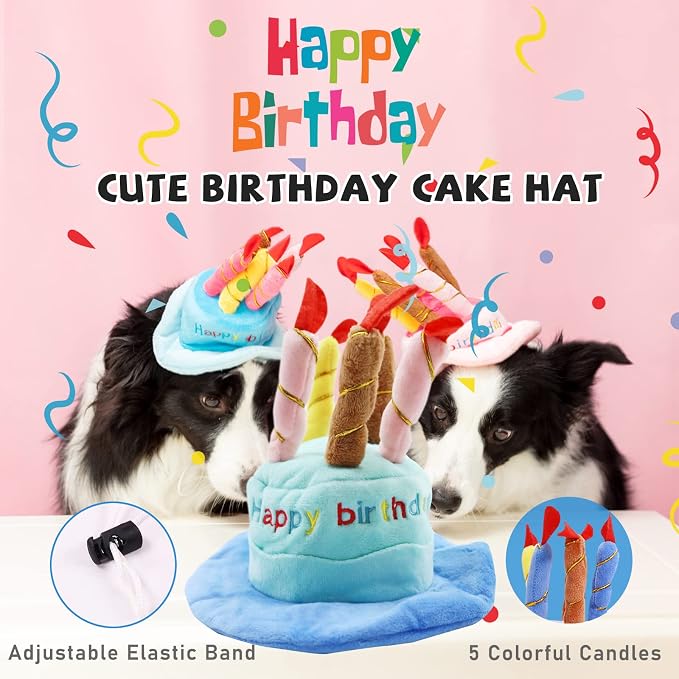 lilfrd 9Pcs Blue Dog Birthday Toy Set, Squeaky Hat Bandana Gift for Dogs | Birthday Gift Pack, Soft Plush, Small Medium Puppy Friendly