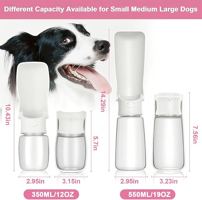 Portable Dog Water Bottle, Foldable, 19oz, White