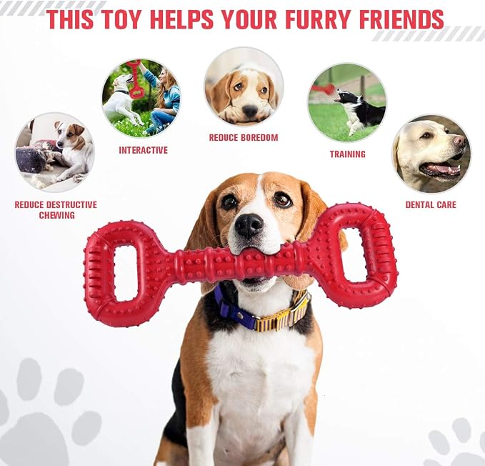 Feeko Dog Toys for Aggressive Chewers Large Breed, 15 inch Interactive Long Lasting Dogs Toy with Convex Design Natural Rubber Tug-of-war Toy for Medium Large Tooth Clean(Red) | Interactive Long lasting Dogs Toy with Convex Design Natural Rubber Tug-of...