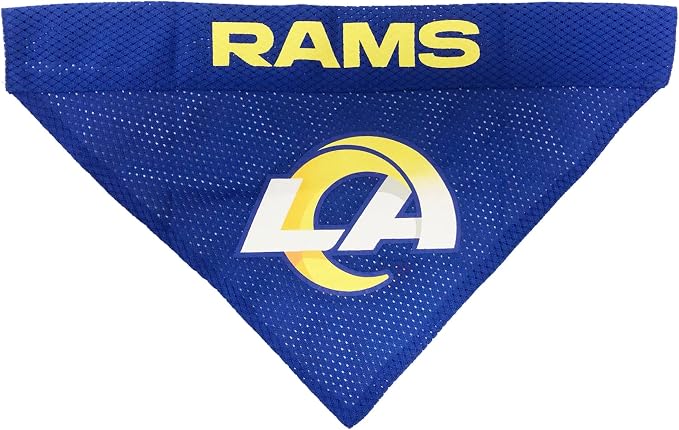 NFL DOG BANDANA - LOS ANGELES RAMS REVERSIBLE PET BANDANA. 2 Sided Sports Bandana with a PREMIUM Embroidery TEAM LOGO, Small/Medium. - 2 Sizes & 32 NFL Teams available