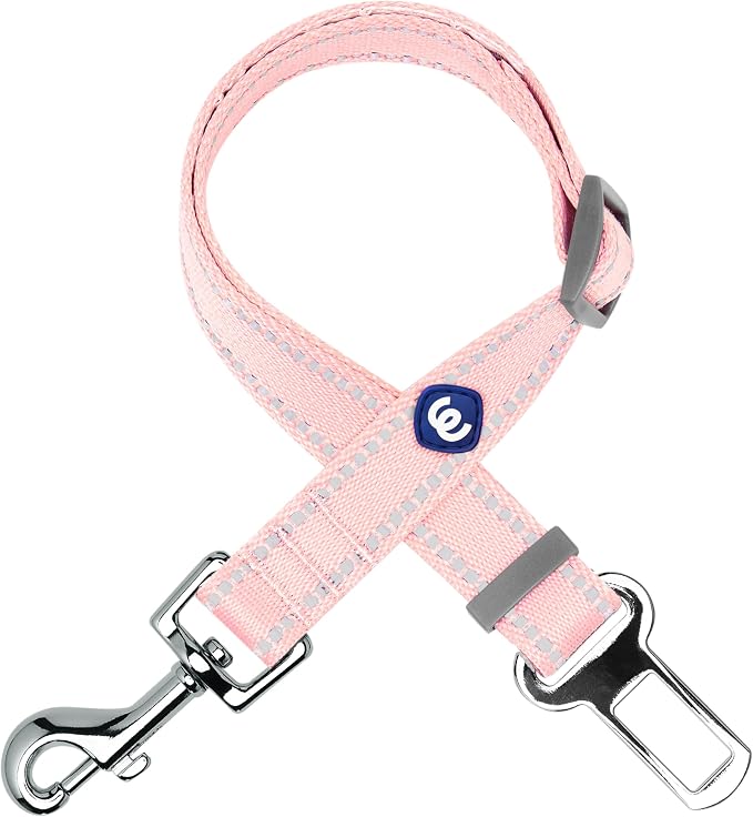 Blueberry Pet Essentials Pastel Color Reflective Dog Seat Belt Tether, Baby Pink, Durable Safety Car Vehicle Seatbelts Leads Use with Harness