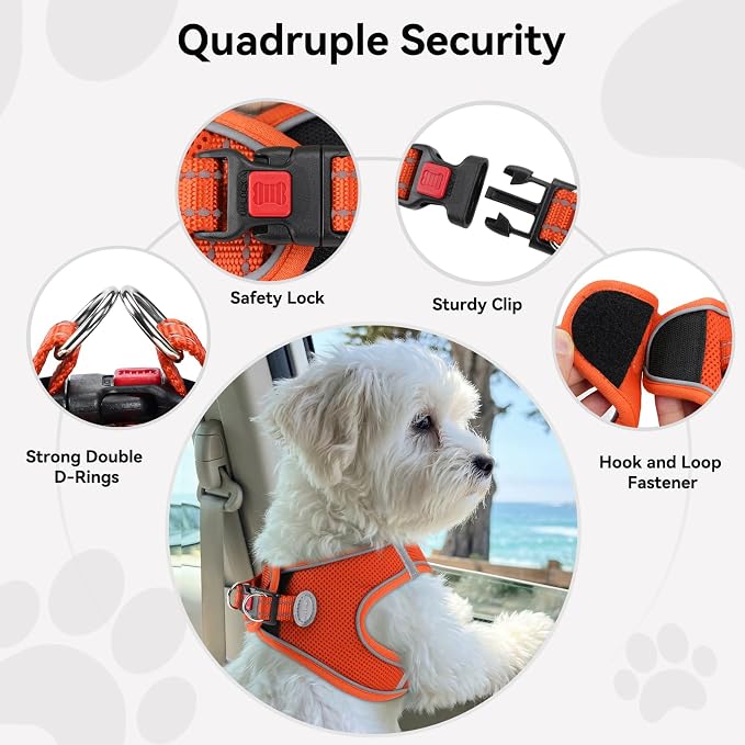 Joytale Step-in Dog Harness, Soft Breathable Mesh, Orange XXXS | Adjustable Fit for Small Dogs, Easy Step-in with Secure Fastener, Even Chest Pressure, Reflective For Night Safety, Washable