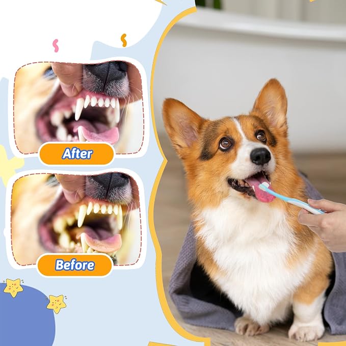 Lusofie 3 Pack Dog Toothbrush for Small Dogs & Puppies - Extra Soft Bristles, 0.35" Mini Brush Head, Gentle Teeth Cleaning for Yorkie, Chihuahua, Tiny Breeds - Curved Handle with Dual Rubber Grip