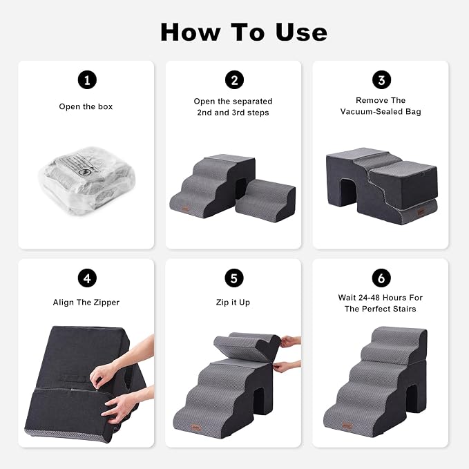 ZOMISIA Dog Ramp for Large Dogs - 24" H 5 Steps Pet Stairs for High Bed with Tunnel 2 in 1 with Zippers Suitable, Indoor Cat Ladders with Non-Slip Bottom, Black