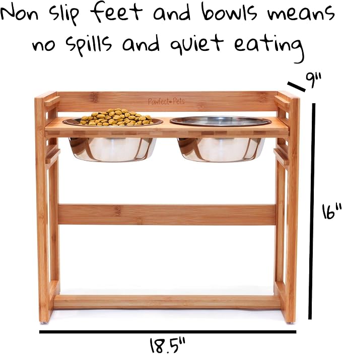 Adjustable Height Elevated Dog Bowls for Large Dogs- 12”, 14”, or 16” Tall with Four Stainless Steel Dog Bowls by Pawfect Pets