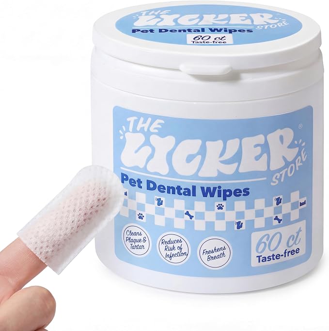 PWP1005A Dog Dental Finger Wipes for Teeth Cleaning & Breath Freshening, Infused with Aloe Vera, Coconut Oil & Honey, Removes Plaque & Tartar, Hypoallergenic Care, 60 Count