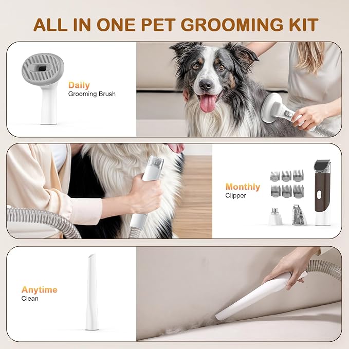 Dog Grooming Vacuum, Dog Grooming Kit with Pet Clipper Nail Grinder, 6 Pet Grooming Tools（Mahogany）