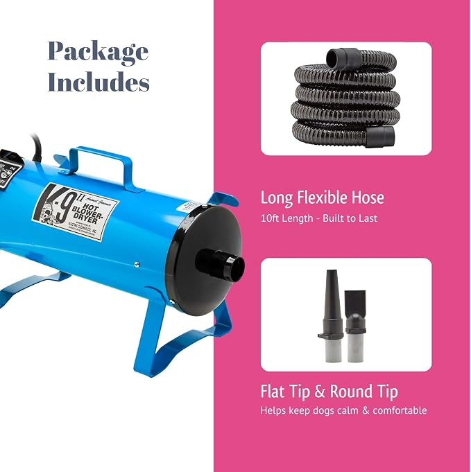 Electric Cleaner Company K9 II Dog Blow Dryer - High Power Grooming Dryer, Heavy Duty, 10' Hose, Deshedding, Lime Green