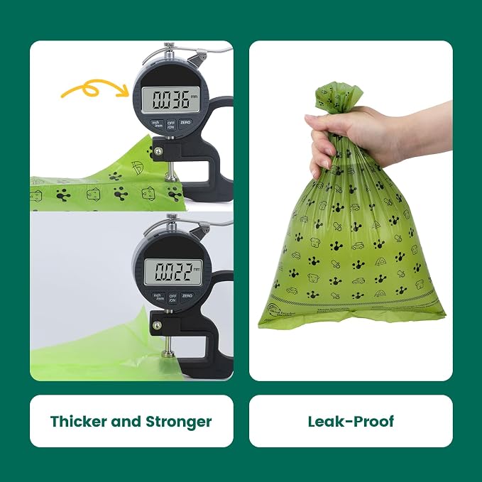 Dog Poop Bags Rolls with Retractable Poop Bag Holder, Leak Proof and Extra Thick Lavender Pet Waste Bags, 70% Recycled GRS Certified, 1 Dispenser and 105 Bags for Doggy Walking & Cat Litter