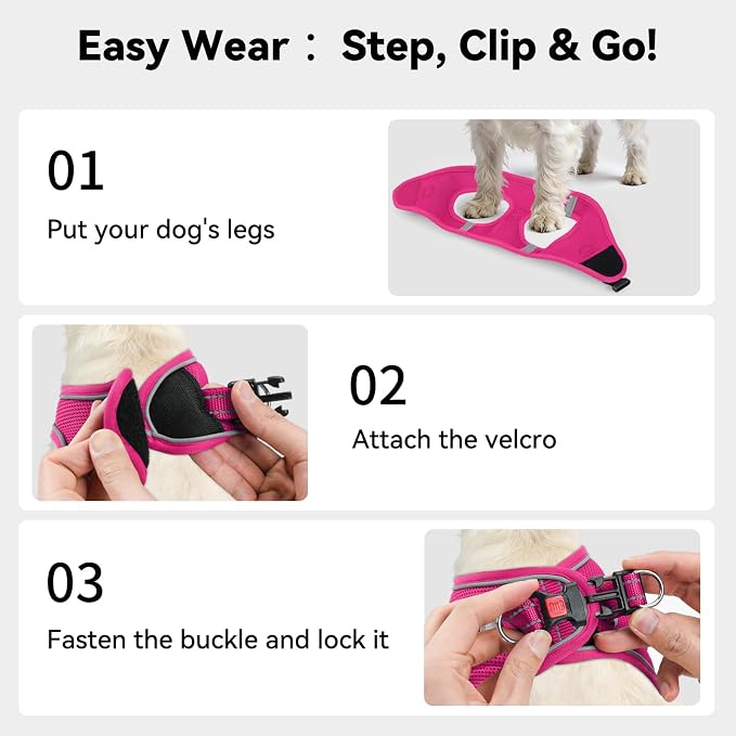 Joytale Step-in Dog Harness, Soft Breathable Mesh, Hot Pink XXS | Adjustable Fit for Small Dogs, Easy Step-in with Secure Fastener, Even Chest Pressure, Reflective For Night Safety, Washable