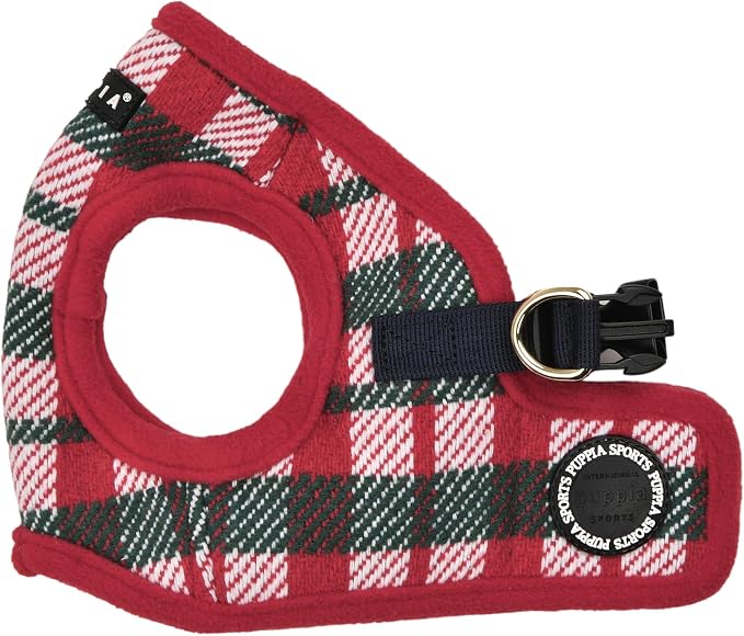 Puppia Festive Vest Dog Harness Step-in Warm Winter Checkered Pattern for Small and Medium Dog, Red, Large