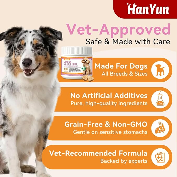 Omega 3 Skin and Coat Supplement for Dogs,100 Chews Fish Oil for Dogs Chews - Allergy and Itch Relief - Anti Shedding Supplement - Dry Skin Treatment - Salmon Oil
