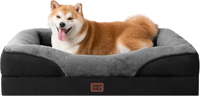 EHEYCIGA Orthopedic Memory Foam Dog Bed - Large 36x27in, Grey/Black