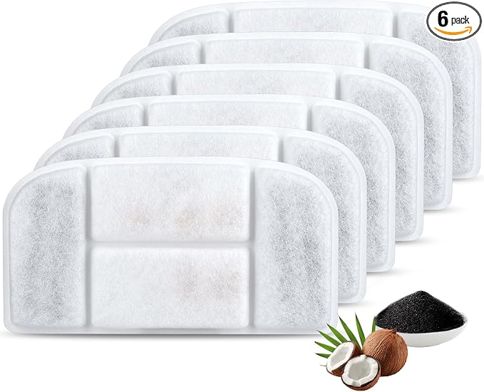 BOORCA 5L Wireless Cat Water Fountain Filters 6 Pieces Triple Filtration System Replacement Filter Fit for 5L Cat Pet Fountain, 6 Filtration System and 2 Pre-Filter Sponges