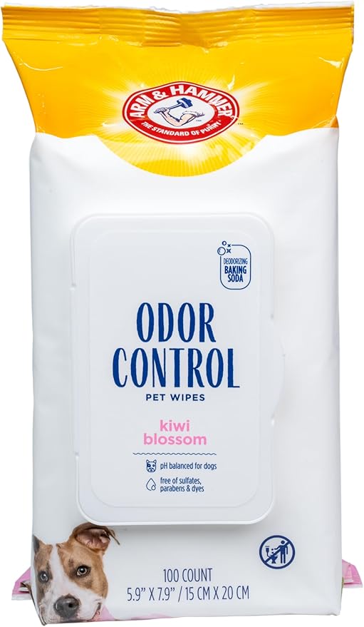 Arm & Hammer Odor Control Grooming Wipes with Baking Soda, Kiwi Blossom, 100 Count