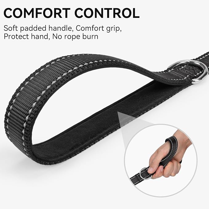 Joytale Reflective Dog Leash for Small Dogs, 6 FT x 3/4", Black | Heavy Duty Nylon Webbing, Padded Handle for Comfort, Visible at Night, for Walking & Training