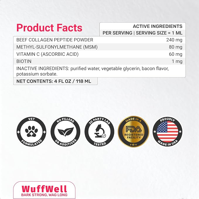 WuffWell Liquid Collagen Drops for Dogs - Joint & Itch Support - USA, 4oz