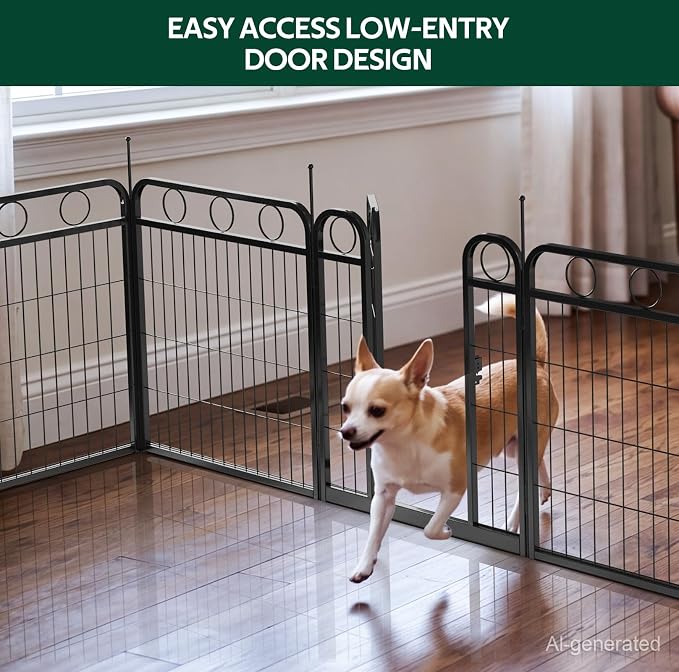 Dog Playpen Indoor/Outdoor, Metal, 24in, 4 Panel with Door