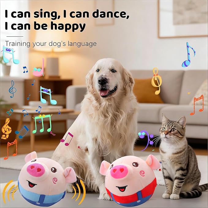 Interactive Dog Toys,Active Moving Pet Plush Toy with Recording and Music Modes, Jumping Squeaky Song shaking Interactive Dog Ball,Rechargeable Dog Toys to Keep Them Busy,Plush Pet Toy(Smile Blue Pig)