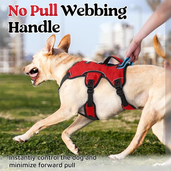 rabbitgoo Escape Proof Dog Harness for X-Large, No Pull with Lift Handle | No Escape, Full Soft Padded, Reflective Adjustable Vest, Leash Clip for Walking Hiking Training, Red, X-Large