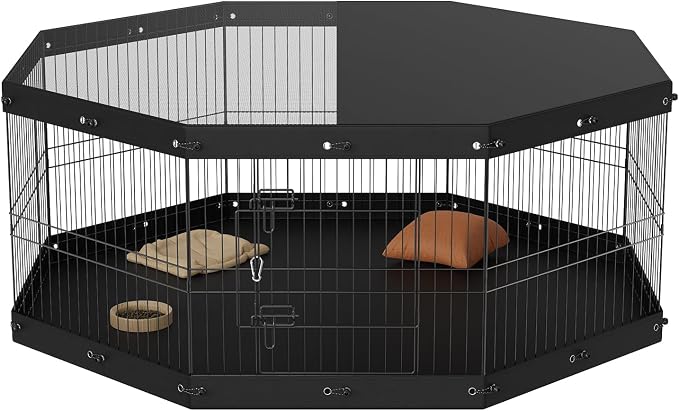 VEVOR Foldable Dog Exercise Pen, 24in 8 Panels, with Top Cover & Bottom Pad
