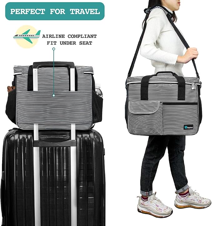 PetAmi Dog and Cat Travel Bag, Stripe Black, Medium