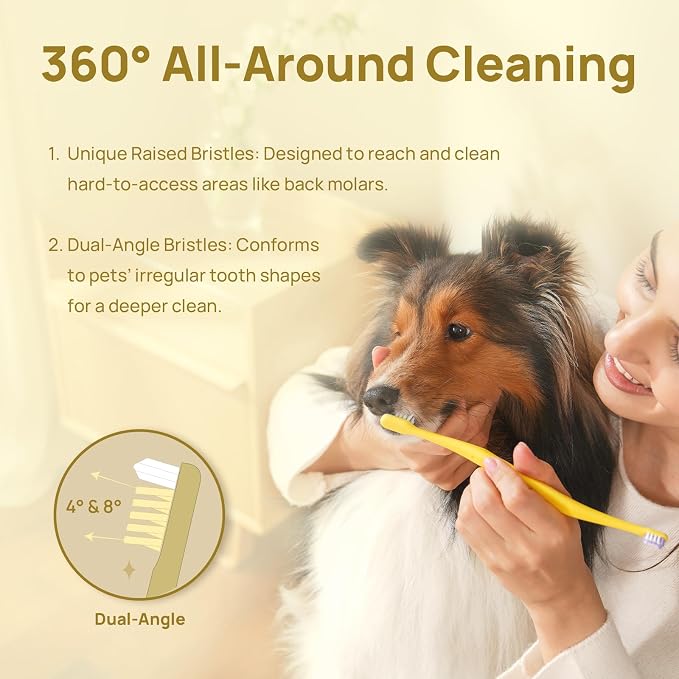 HICC PET Toothbrush for Dogs & Large Cats, Vet-Recommended Ergonomic Pet Toothbrush for Easy Teeth Cleaning, Gentle on Gums, Cat & Dog Dental Care, Improves Oral Hygiene. Toothpaste Not Included