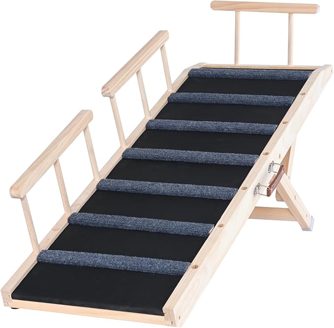 VEVOR Dog Ramp, Folding Pet Ramp for Bed, Adjustable Dog Ramp for Small, Large, Old Dogs & Cats, Wooden Pet Ramp with 47.2" Long Ramp, Adjustable from 13.8" to 27.6", Suitable for Couch, Sofa, Car