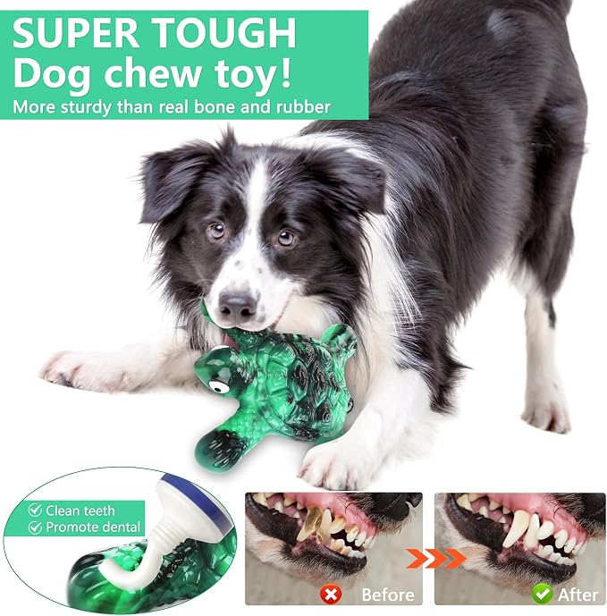 Letsmeet Tough Indestructible Dog Chew Toys for Aggressive Chewers to Keep Them Busy - Heavy Duty Nylon with Treat Groove for Medium & Large Breeds
