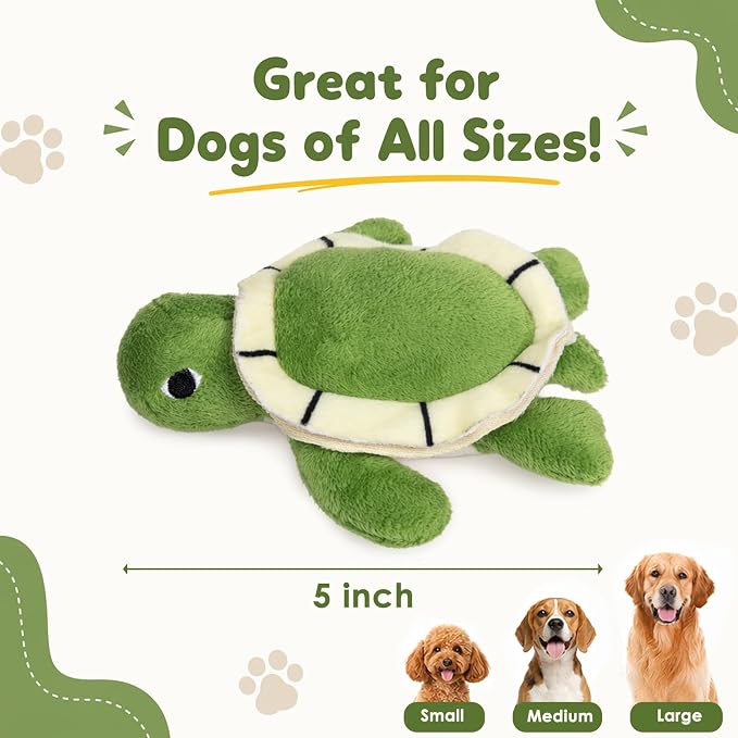 Hollypet Squeaky Hide and Seek Dog Toys for Small and Medium, 4 Turtles | Interactive Plush Stuffed Dog Squeak Toys for Small Medium Sized Dogs and Non-Aggressive Chewers, Puppy Teeth Clean Chew Toys
