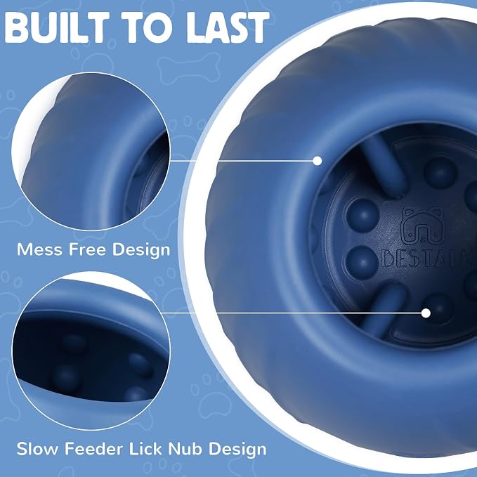 Long-Lasting Dog Lick Toy, Wobbly Dog Enrichment Lick Bowl to Keep Dogs Busy, Interactive Stuffable Dog Treat Feeder for Boredom, Silicone Treat Dispensing Chew Toy(Dark Blue,S)