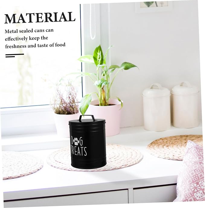 LABRIMP Puppy Food Storage Container with Airtight Lid Farmhouse Style Metal Dog Treat Canister Compact Snack Storage Jar for Kitchen Counter