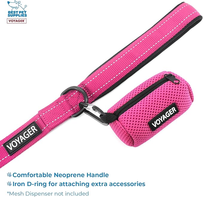 Best Pet Supplies Voyager Step-in Lock Pet Harness w Reflective Pet Leash Combo Set with Neoprene Handle 5ft - Supports Small, Medium and Large Breed Puppies/Cats - Fuchsia/Black Trim, XXXS
