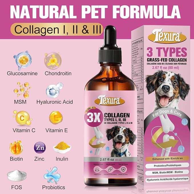 Grass-Fed Hydrolyzed Liquid Collagen for Dogs & Cats | Collagen Supplements for Dogs, Daily Nutritional Support for Healthy Hip, Joint, Skin & Coat, Dropper Supplement for Pets of All Ages