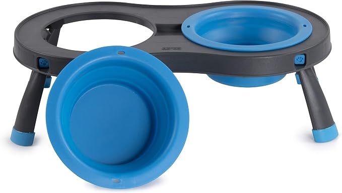 Dexas Pets Double Elevated Pet Feeder, Pro Blue, Small/1 Cup Capacity Bowls (PW1004322194)