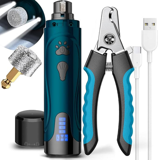YABIFE Dog Nail Grinder & Clippers Kit with 2 LED Lights, 3 Speeds