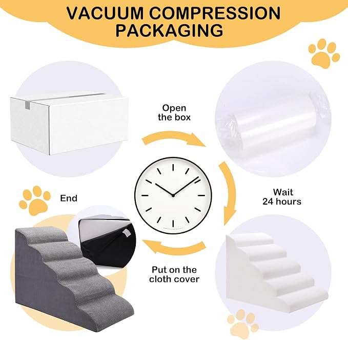CiWiVOKi Dog Stairs for Bed and Couch, Non-Slip 5-Step Pet Stairs, 24" High Sofa Foam Dog Ramp - Best for Small Pets, Dogs and Cats with Joint Pain