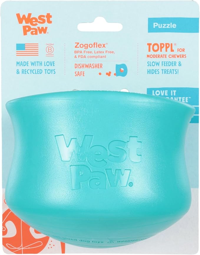 WEST PAW Zogoflex Toppl Interactive Treat Dispensing Puzzle Dog Toy for Mental Stimulation & Enrichment-Holds Kibble & Treats-Lickable, Freezable & Dishwasher Safe-Made in USA-XL-Teal