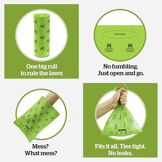 Pogi's Compostable Poop Bags for Home & Yard – Leak-Proof, Extra-Large, Made with Plants (Single Roll, 140-Count)