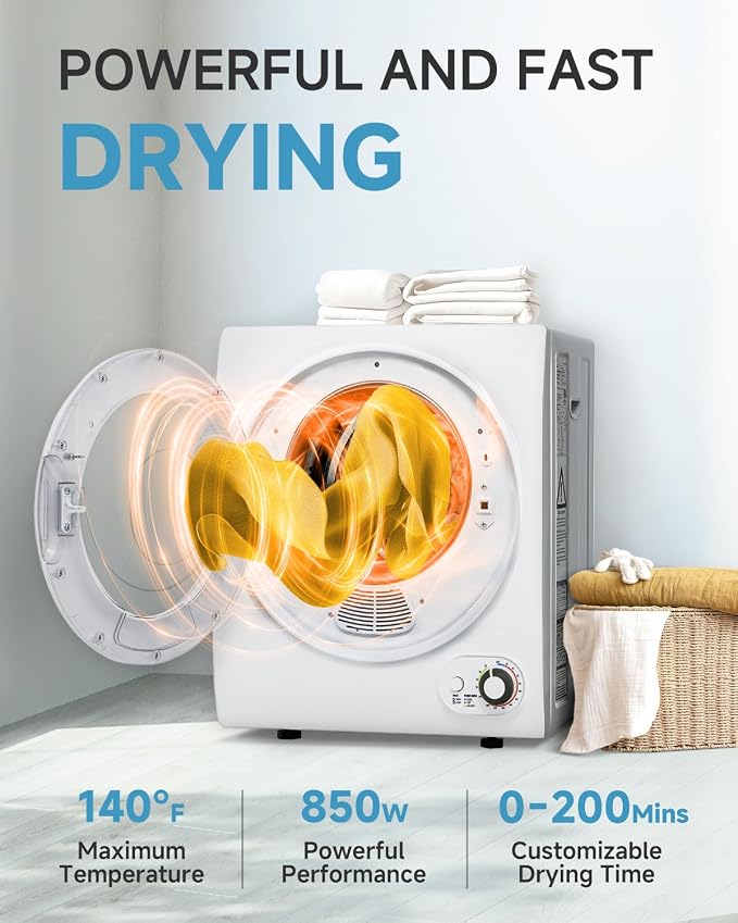 Feelfunn 850W Portable Clothes Dryer with 4 Automatic Drying Modes