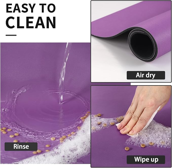 HotLive Dog Food Mat - Absorbent Cat Mat for Food and Water, No Stains Pet Feeding Bowl Mat, Easy to Clean Pet Placemats, Quick Dry Dog Water Dispenser Mat for Messy Drinkers | Purple 18"x 28"