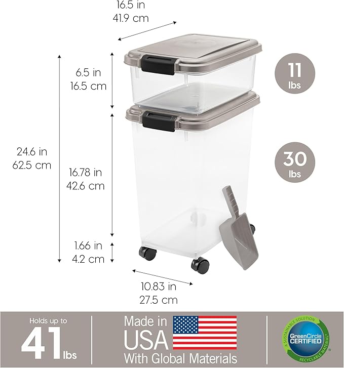 IRIS USA Airtight Dog Food Storage Container Combo, 30 lb, Chrome