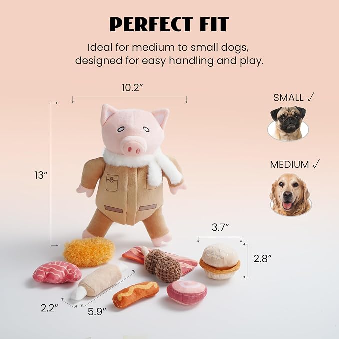 Nocciola Stuffed Pig Dog Toys: Hide and Seek Funny Squeaky Crinkle Plush Dog Chew Toys for Small Medium Breed, Cognitive Training Pet Enrichment Gifts Supplies