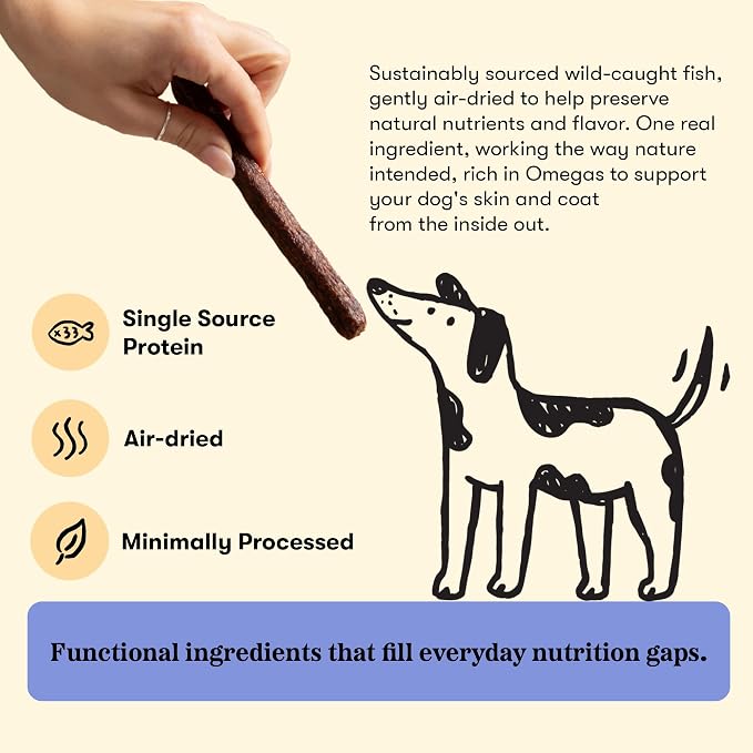 Plato Meat Sticks Salmon Dog Treats, Air-Dried High-Protein Soft Chews with Omega Fish Oil (EPA & DHA), 18 oz