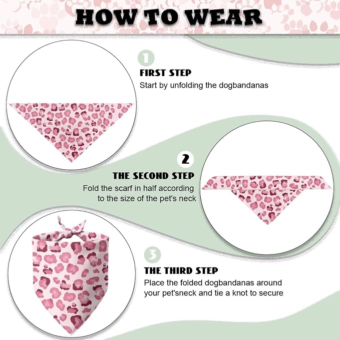Forchrinse Pink Leopard Print Triangle Dog Bandana Fashion Pet Bib Scarf Adjustable Dog Kerchief, One Size, Small, Polyester, Pink