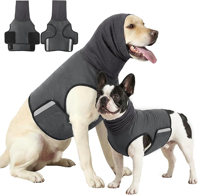 Dog Anxiety Vest,Pet Calming Hoodie Breathable Dog Anti-Anxiety Jacket for Thunder Fireworks and Separation,Grey XXL