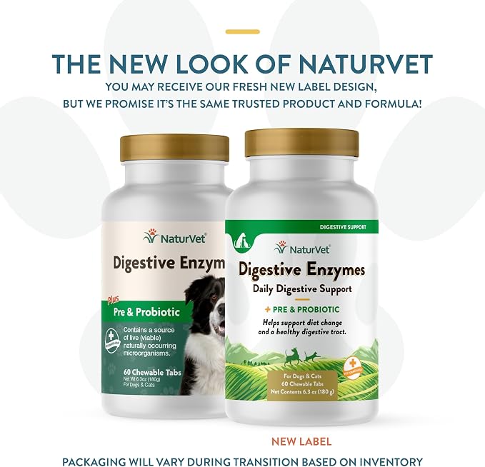 NaturVet Digestive Enzymes & Probiotic for Dogs & Cats - 60ct