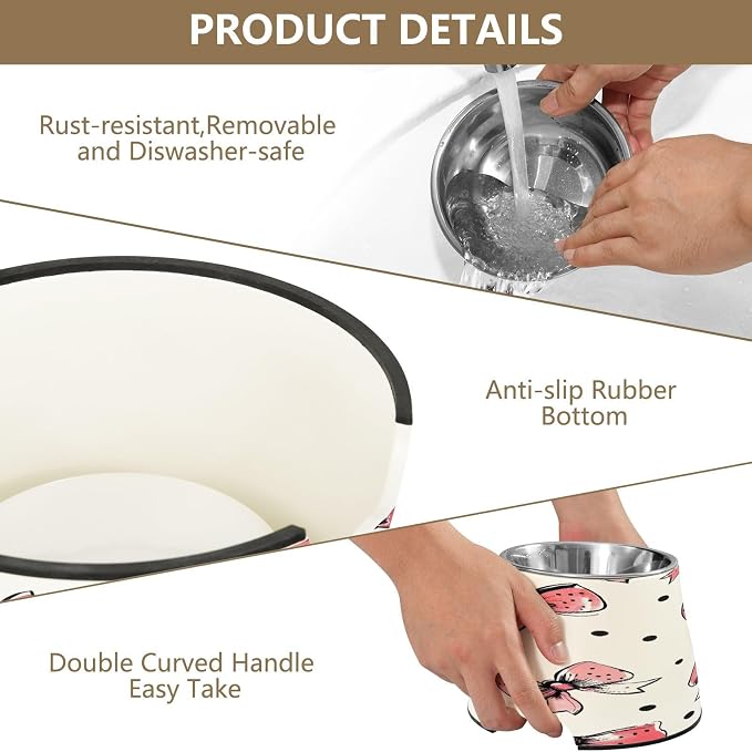 YETTASBIN Bow Pink Elevated Dog Bowls, Prevention of Vertebrae Disease Raised Dog & Cat Bowl Stand with Removable Stainless Steel Bowls, Non-Slip Spill-Proof Pet Food & Water Bowl Dish