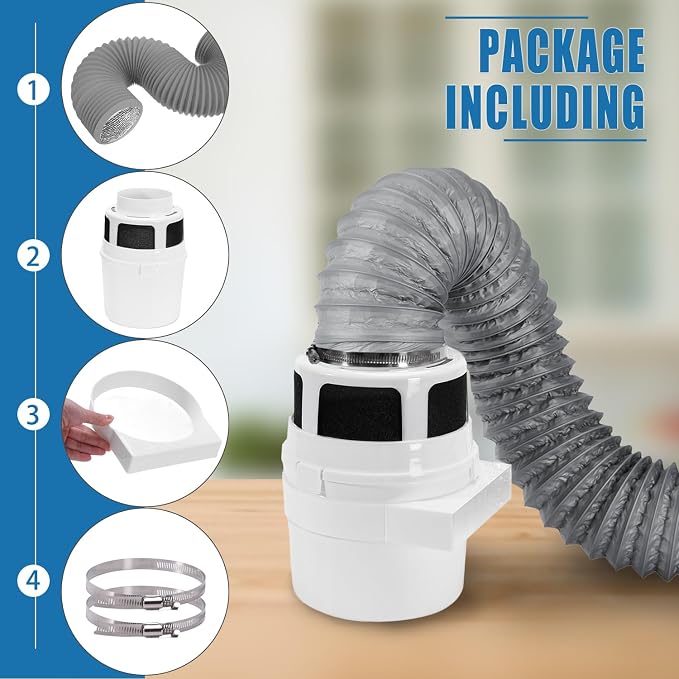 【Upgraded】 NOORNY 3 in 1 Indoor Dryer Vent Kit Lint Trap Bucket Dryer Vent for Apartment - with Double Layer 4-Inch by 5-Feet Gray Proflex Duct, for Electric Clothes Dryers