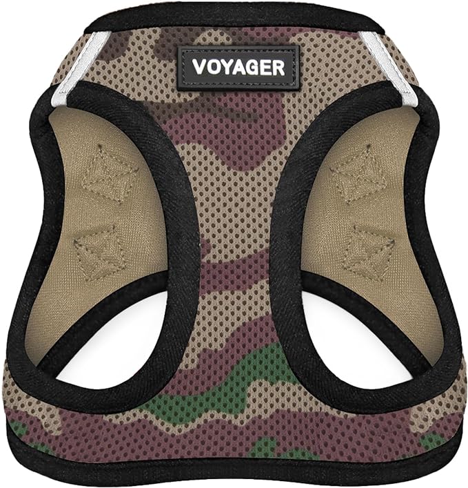 Best Pet Supplies Voyager Step-in Air Harness - All Weather Mesh, Reflective, No Pull Harness for Dogs, Cats - Secure with Hook & Loop Fastener, Buckle, Double D-Rings - Army/Black Trim, M
